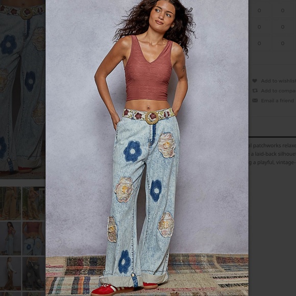 POL “ Monroe “ POL Relaxed Fit Pants Jeans with Floral Patchwork Detail 25 - Picture 3 of 7